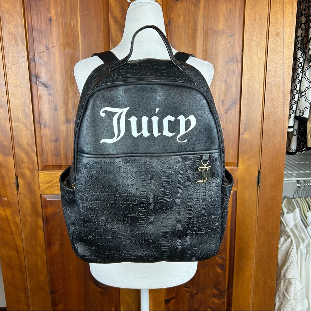 Juicy Couture Shout It Out Large Black Deboss Logo Backpack Classic Academia